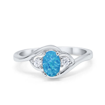 Wedding Ring Oval Cut Lab Created Blue Opal 925 Sterling Silver